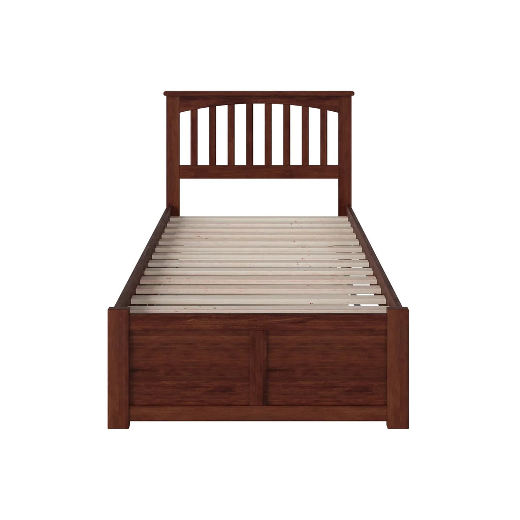 Twin Platform Bed with Footboard and Trundle in Walnut X10502