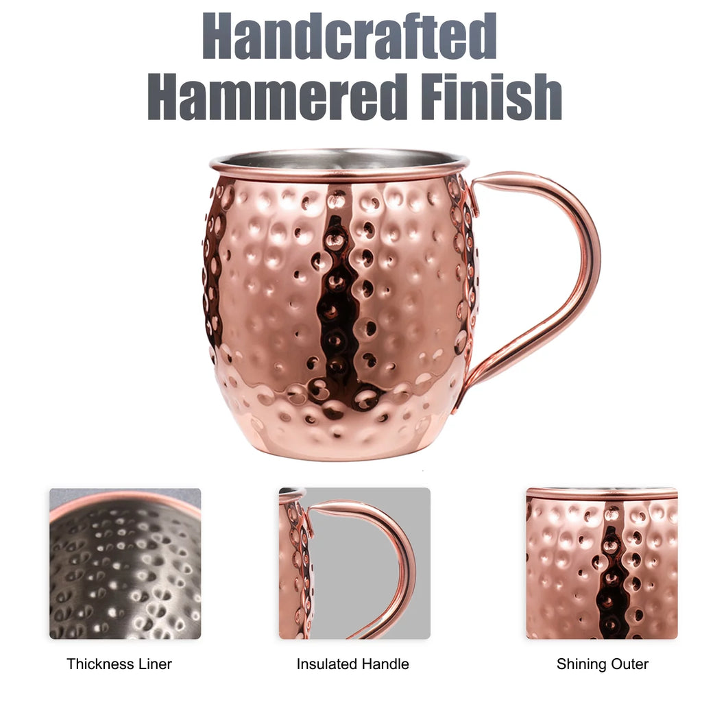 Copper Mugs Set, 18 Stainless Steel Drinking Cup, 4 Cocktail Copper Straws P632