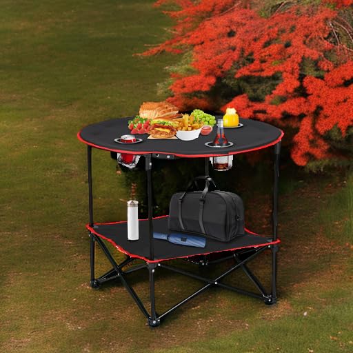 Portable Folding Picnic Table with 4 Cup Holders and Carrying Bag F94323