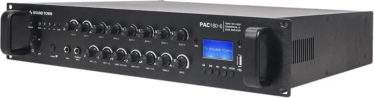 360W 6-Zone 70V/100V Commercial Power Amplifier with Bluetooth, Optical, Phantom Power R558042