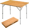 Bamboo Folding Camping Table with Adjustable Height Aluminum Legs O1281