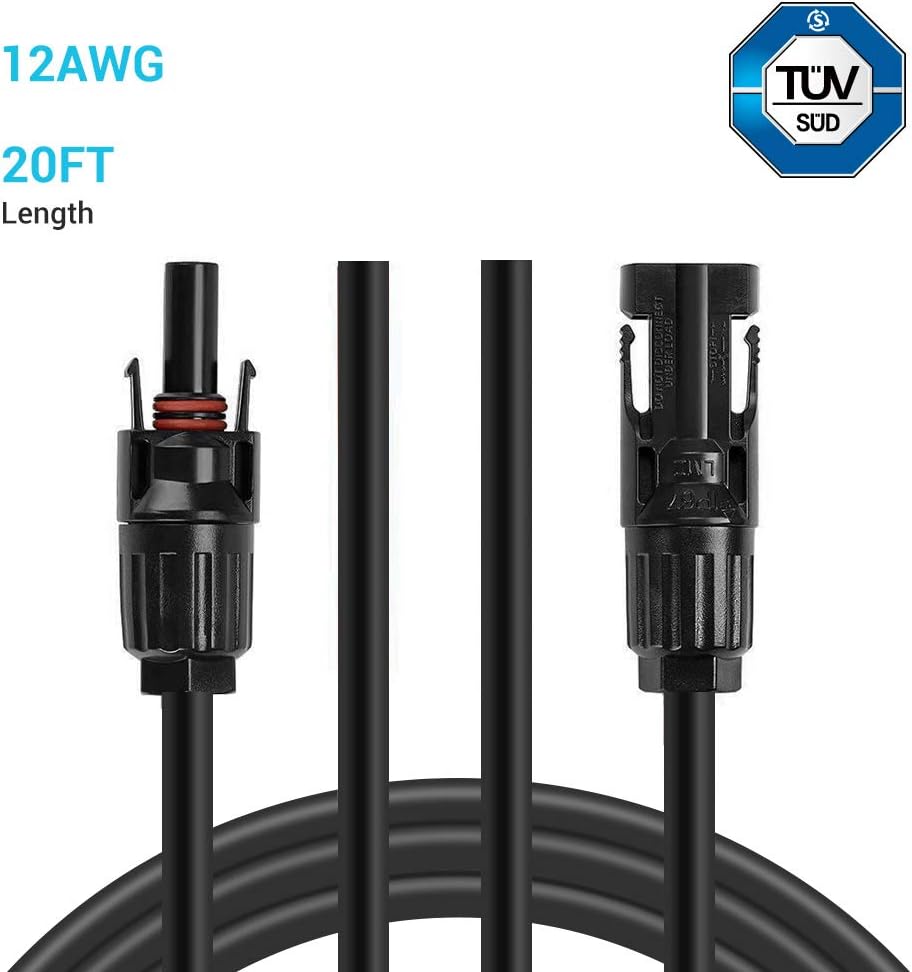 Solar Panel Extension Cable 20 Feet 12AWG with Female and Male Connector Pack of 2 N655874