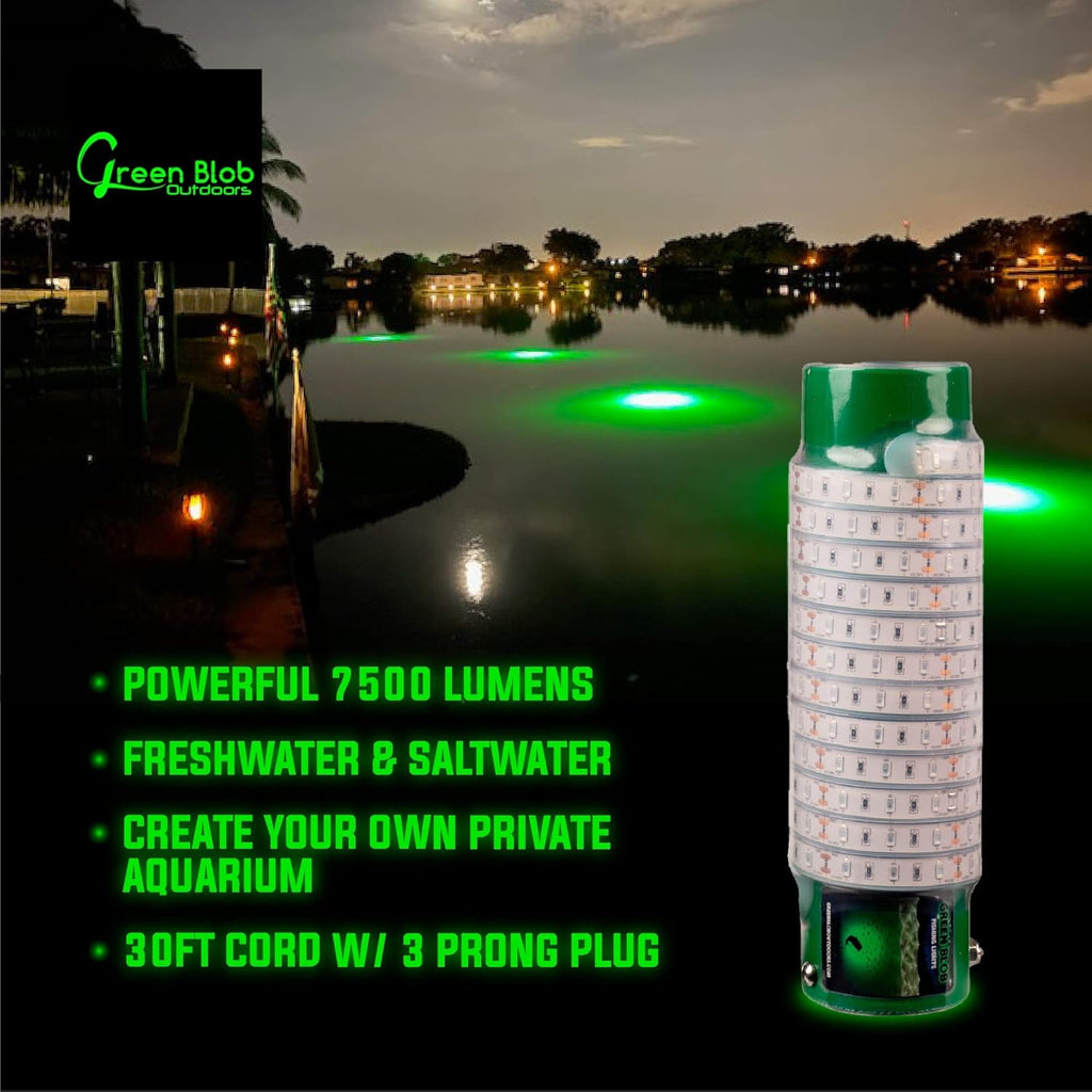Blue Underwater LED Fishing Lights for Docks, 7500 Lumen with 30ft Cord, 3-Prong Plug C103654