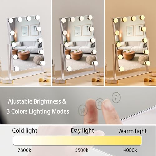 White Hollywood Vanity Mirror with 12 Dimmable Bulbs I9150