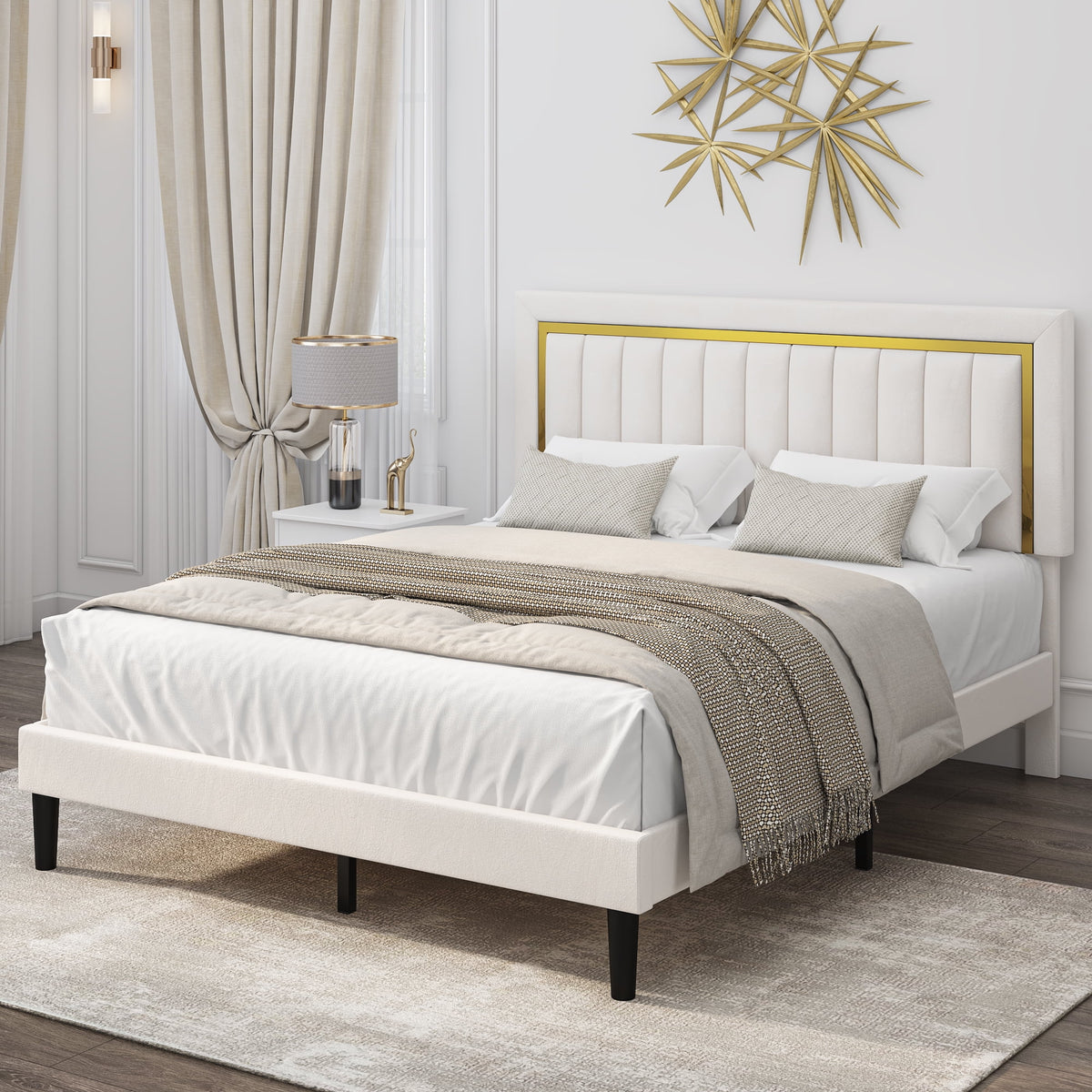 Queen Velvet Tufted Upholstered Platform Bed Frame V7784