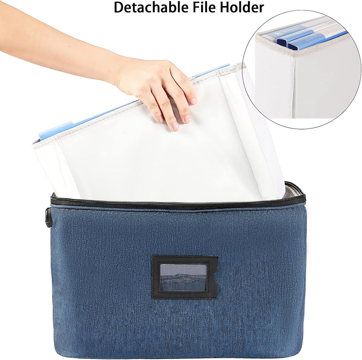 Blue Oxford Fabric Document Organizer Box with Lock E560863