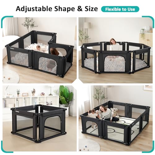 Black Adjustable Large Baby Playpen with Breathable Mesh G8968