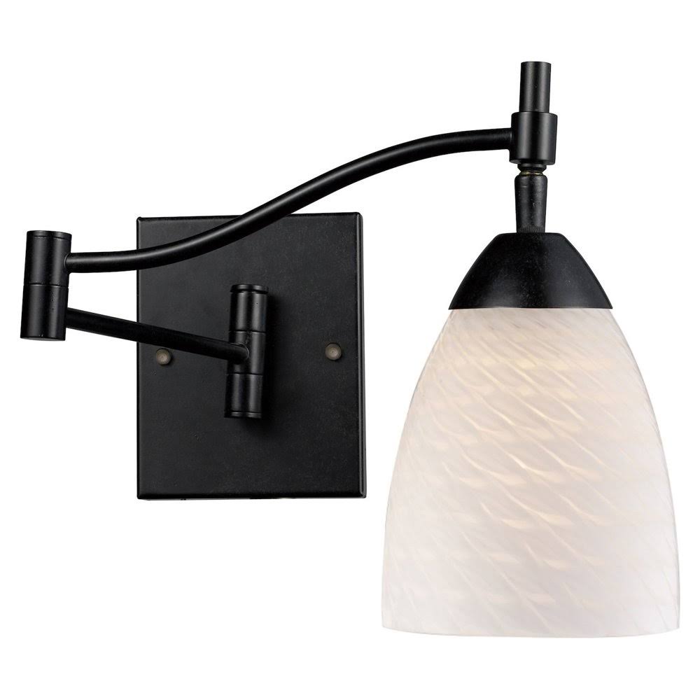 1 Light LED Swingarm Sconce in Dark Rust and White Swirl Glass V8796