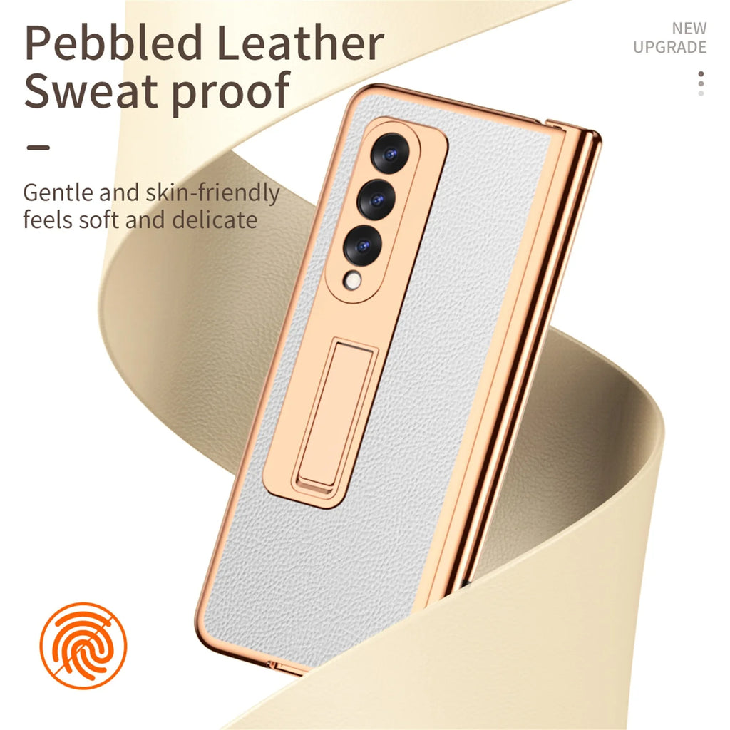 White PU Leather Hard PC Phone Cover with Pen Holder Q5731