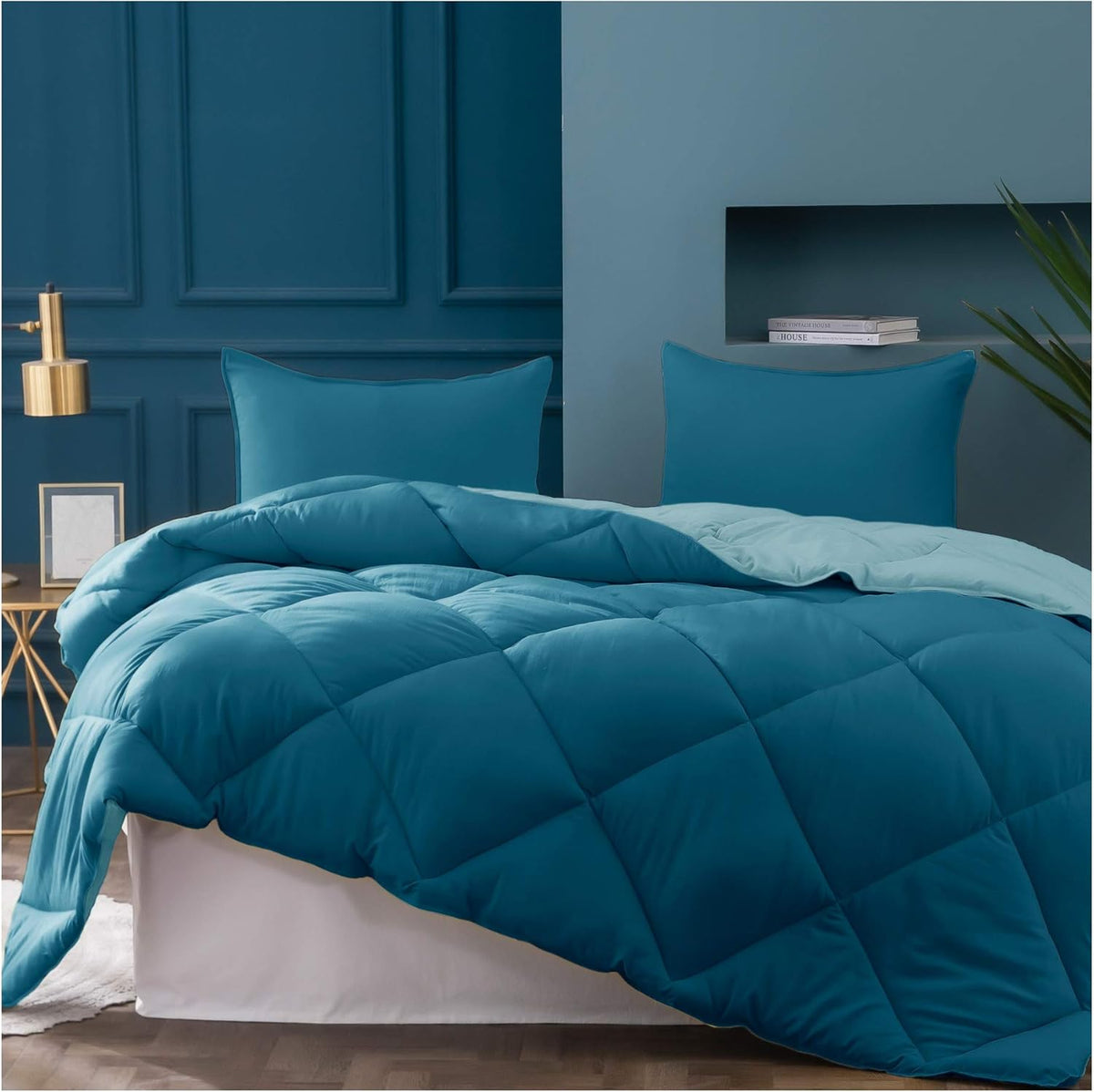 Twin Reversible Comforter Set with Down Alternative Filling K26358