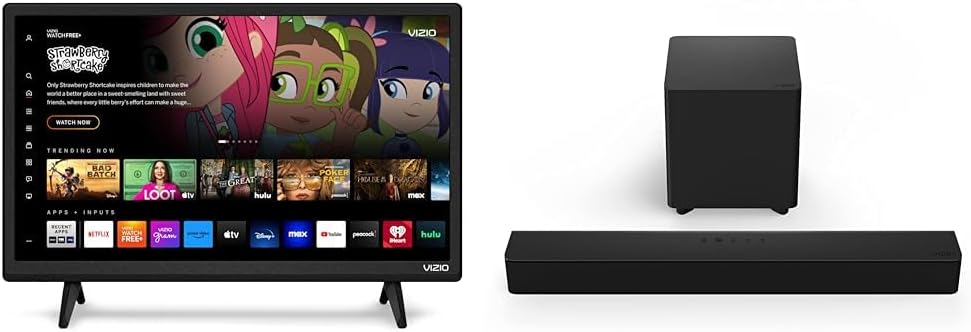 24-inch 1080p Smart TV and 2.1 Channel Sound Bar with Wireless Subwoofer Home Theater System U382