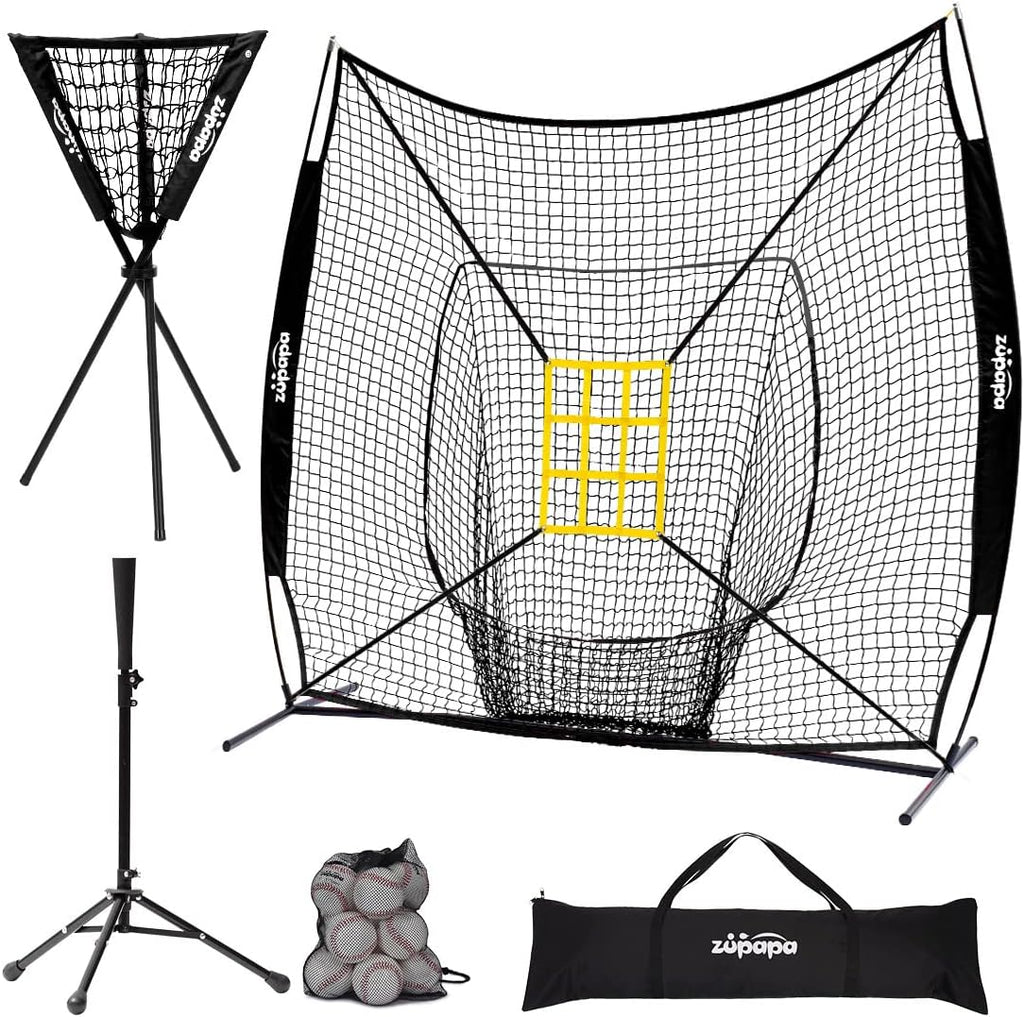 7 X 7 Feet Baseball Softball Practice Net Set with Tee Caddy 12 Pack Baseballs R31259