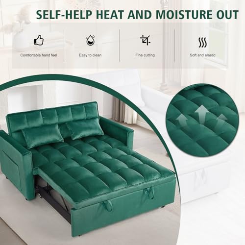 Black Velvet Convertible Sofa Bed with 2 Pillows V12107