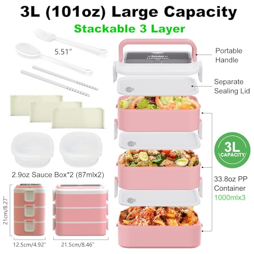 3000ML 3 Layers Leakproof Microwave Safe Bento Box with Utensil Set E637801