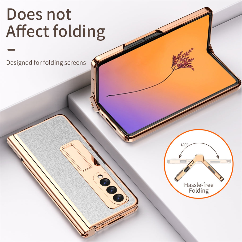 White PU Leather Hard PC Phone Cover with Pen Holder Q5731