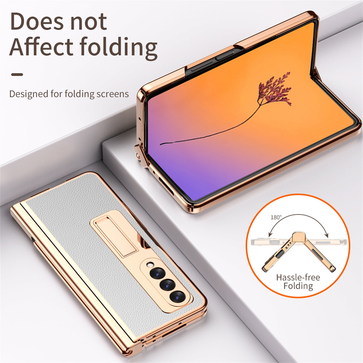 White PU Leather Hard PC Phone Cover with Pen Holder Q5731