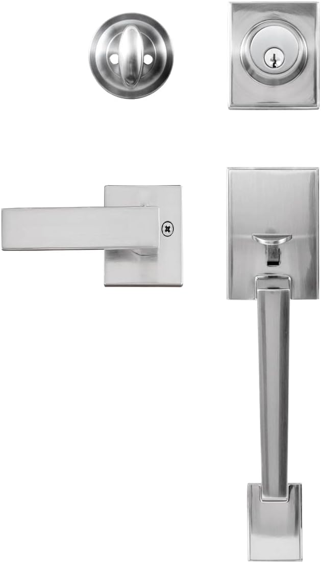 Satin Nickel Entry Handleset with Deadbolt and Lever Handle, Pack of 2 Q59475