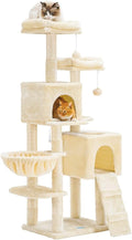 58'' Multi-Level Cat Tree Condo Furniture with Sisal-Covered Scratching Posts, 2 Plush Condos, Hammock (Light Gray) A4205