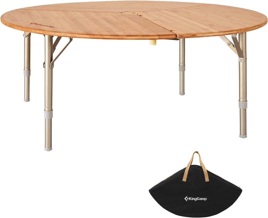 Bamboo Folding Camping Table with Adjustable Height Aluminum Legs O1281