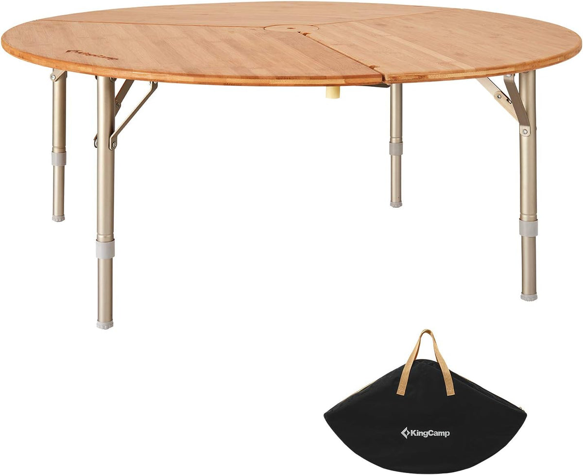 Bamboo Folding Camping Table with Adjustable Height Aluminum Legs O1281