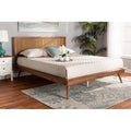Walnut Brown Wood and Synthetic Rattan Full Size Platform Bed V989