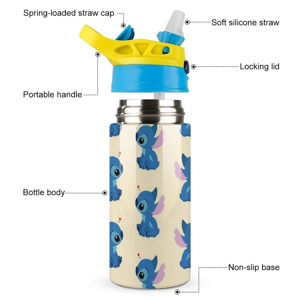 Animal Stitch Cartoon Children's Water Bottle Vacuum Insulated Stainless Steel Cup With Straw Toddler Thermoses C168