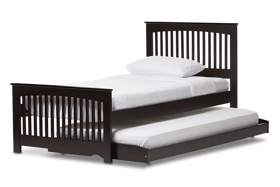 Twin Dark Brown Solid Wood Platform Bed with Trundle O376156