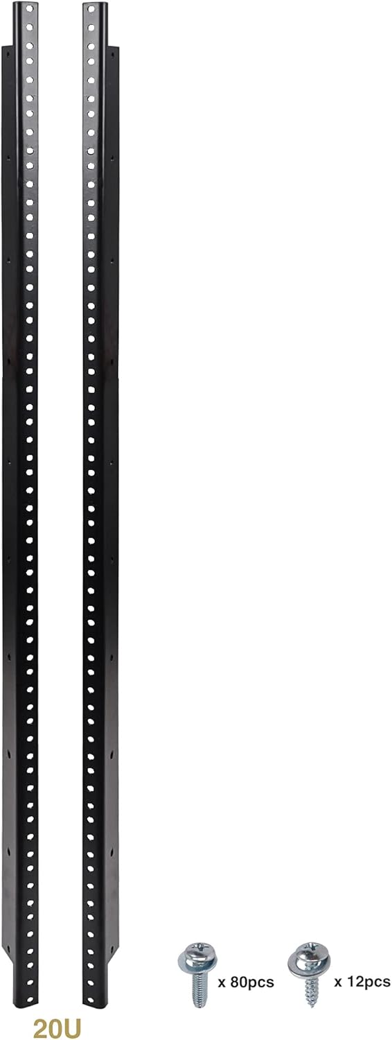 2-pack 20U Steel Rack Rails with Black Powder Coated Finish and Screws U18051