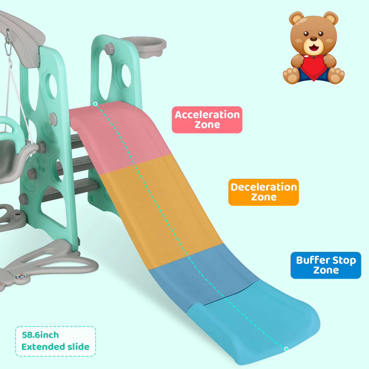 4 in 1 Kids Slide and Swing Set Toddler Play Climber with Basketball Hoop Indoor Outdoor Playground N163642