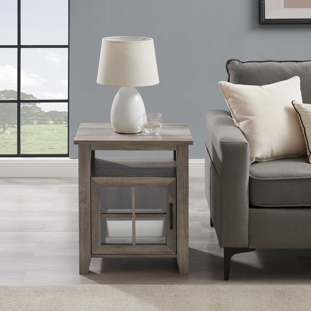 Grey Wash Glass Door Accent Table A305
