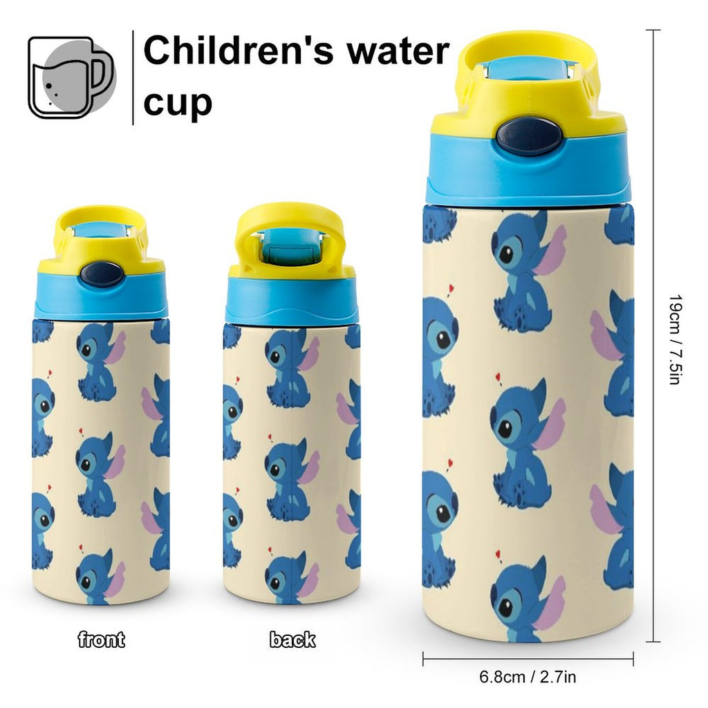 Animal Stitch Cartoon Children's Water Bottle Vacuum Insulated Stainless Steel Cup With Straw Toddler Thermoses C168