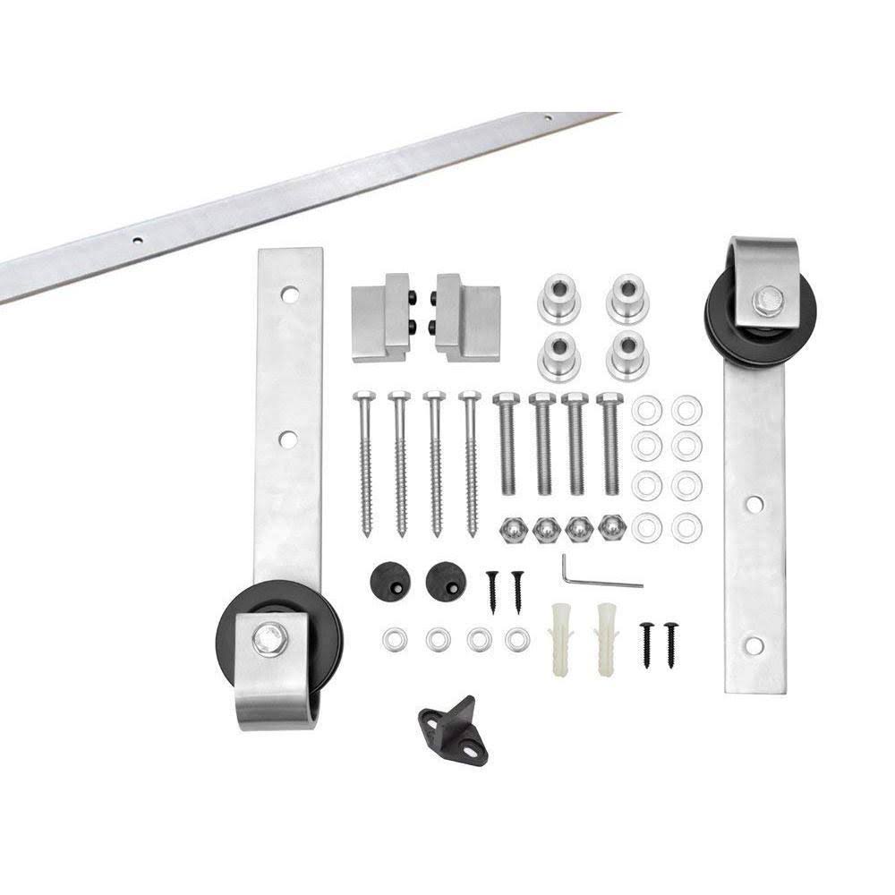 Weather Oak Stained Wood Interior Sliding Barn Door with Hardware Kit J38939