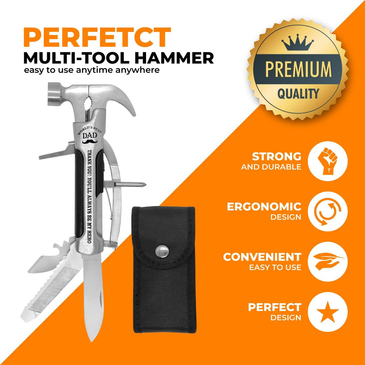 Stainless Steel Hammer Multitool with case and clip Z651