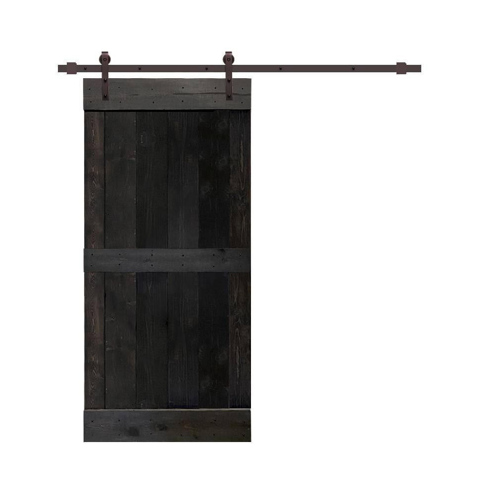 Charcoal Black Stained Wood Interior Sliding Barn Door with Hardware Kit N768042
