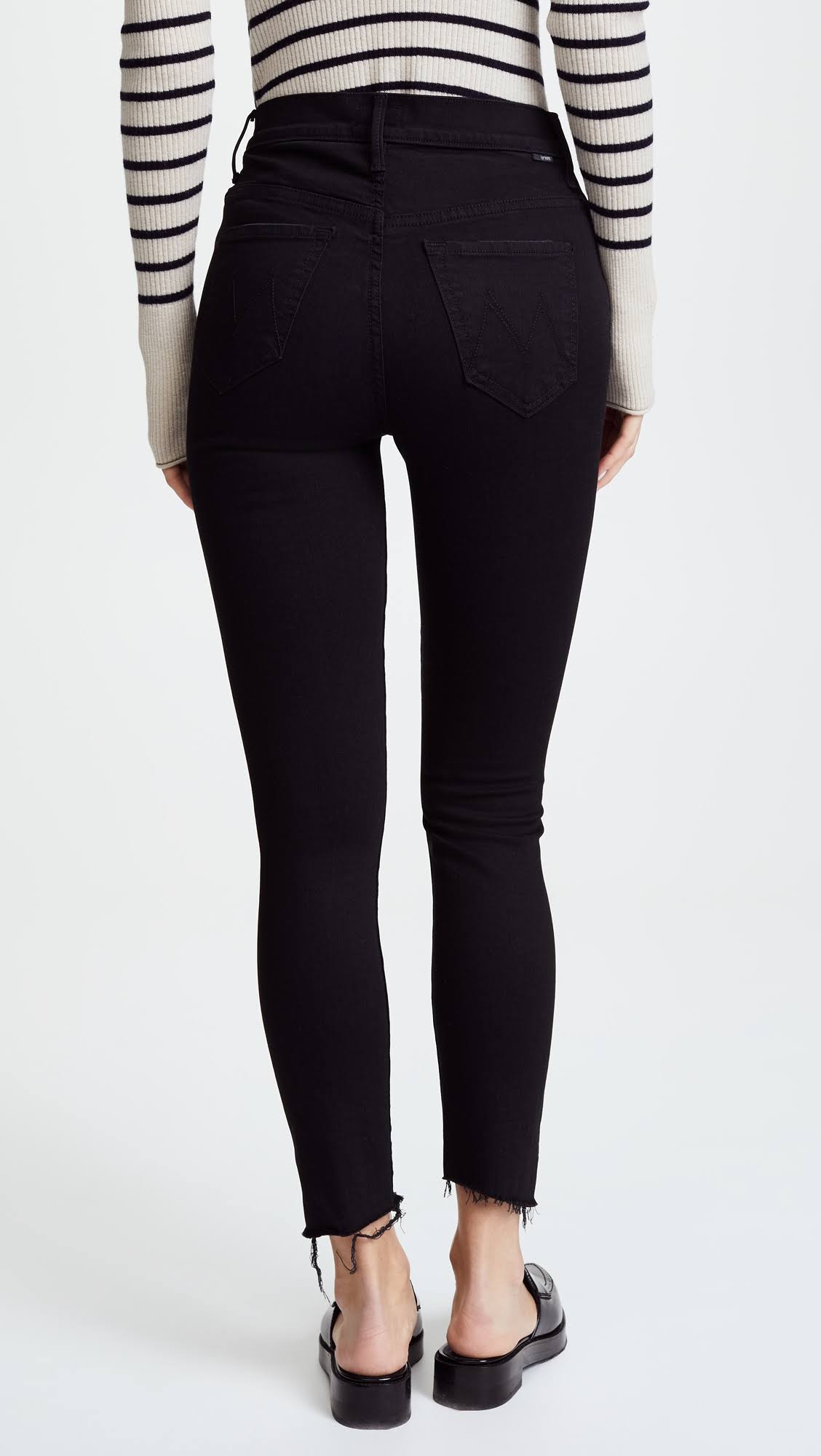 Black Zip Ankle Step Fray Jeans X8564