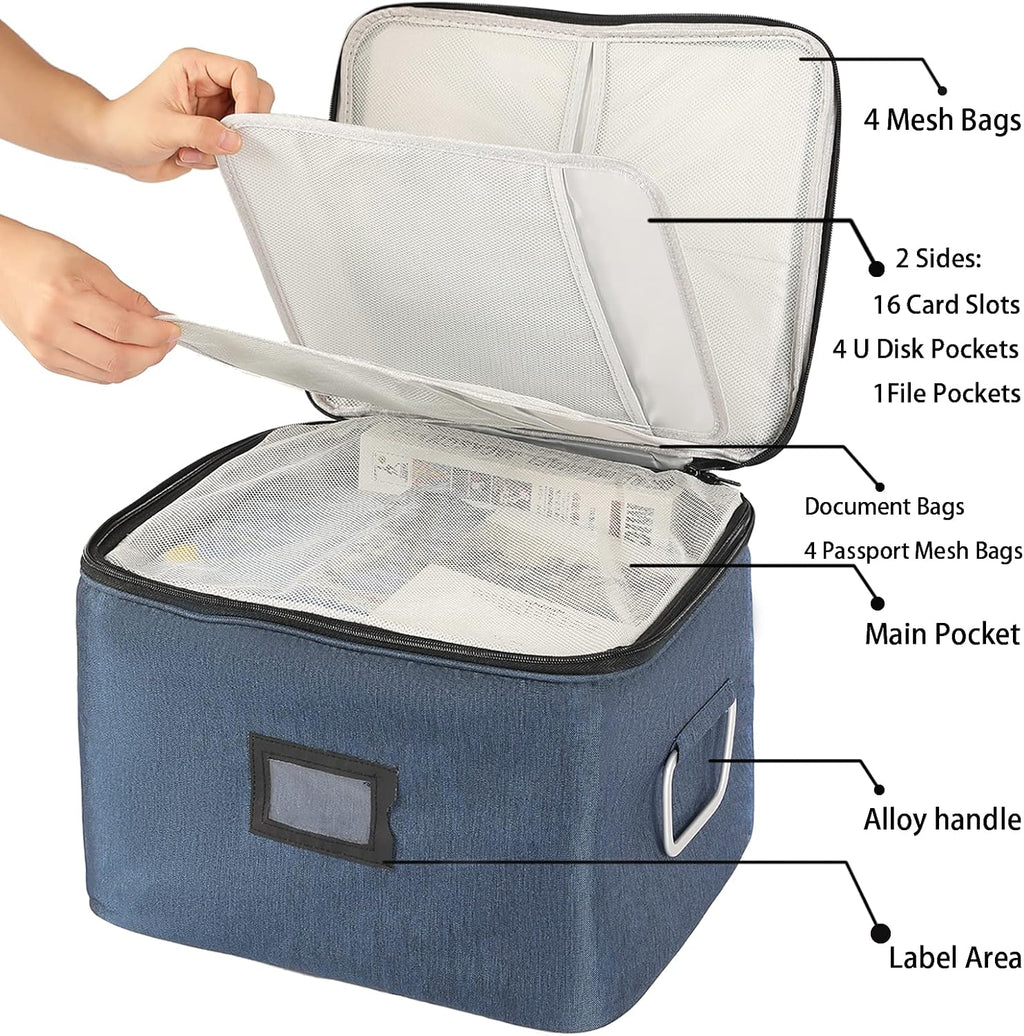 Blue Oxford Fabric Document Organizer Box with Lock E560863