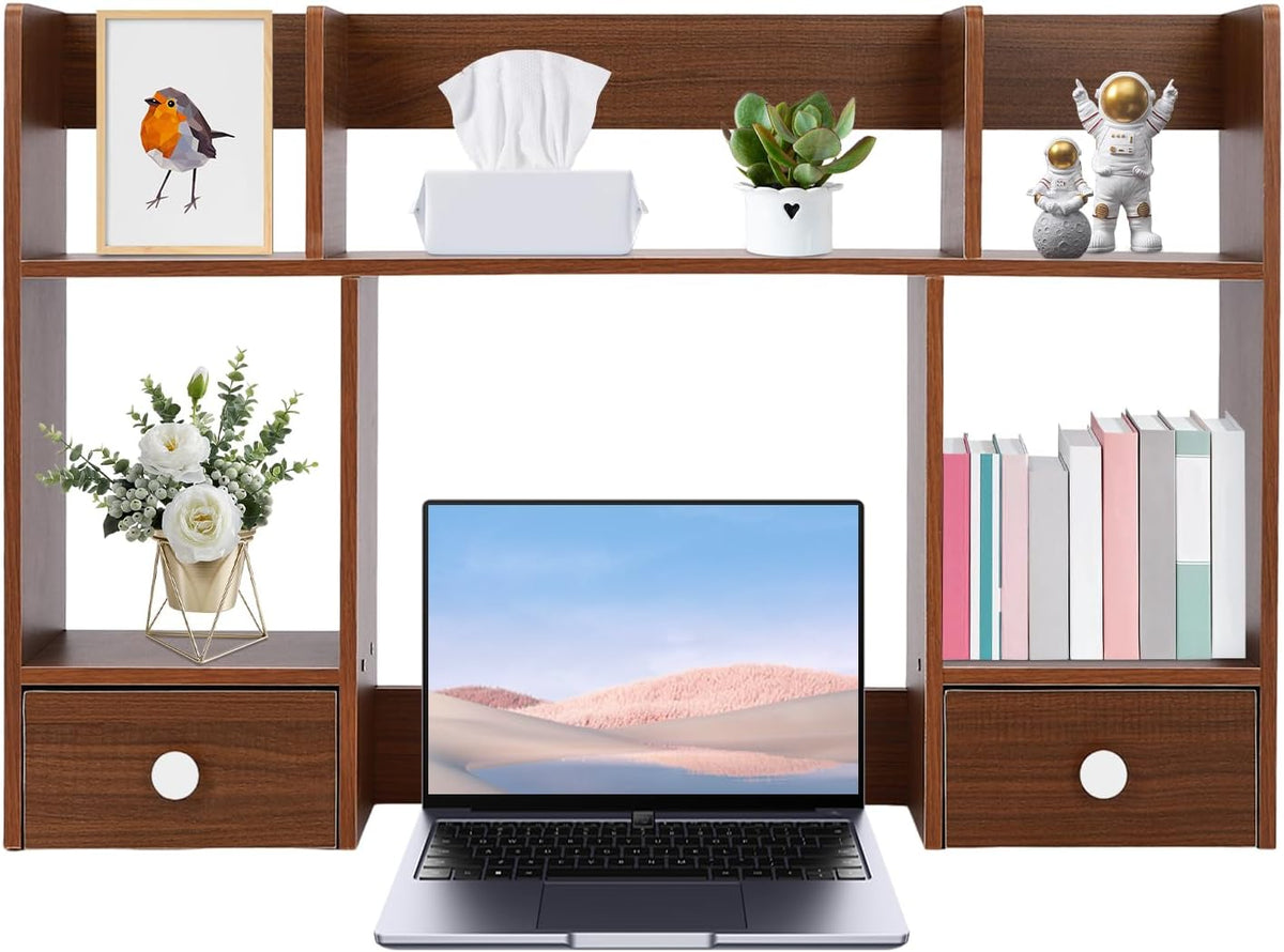 Dark Walnut Wood Desk Hutch with 2 Drawers X849