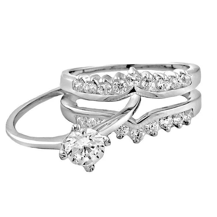 1.04ct CZ Sterling Silver Wedding Ring Set with Ring Guard R865976