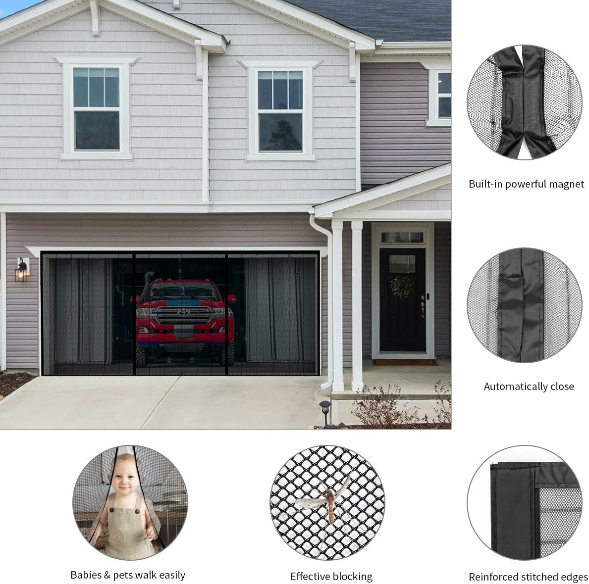 Self Closing Garage Mesh Screen Door with Magnets B51078