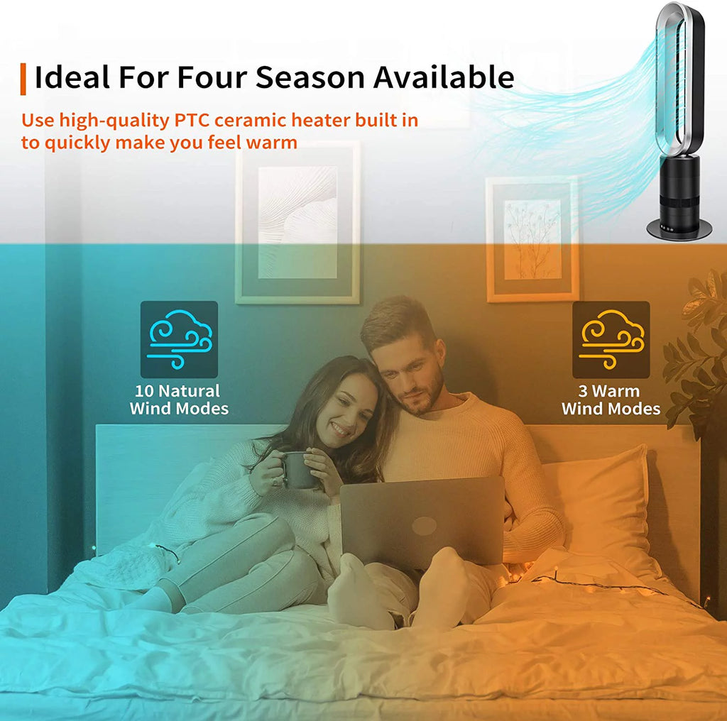 32-inch Bladeless Tower Fan Heater & Fan Combo with Remote Control O33417