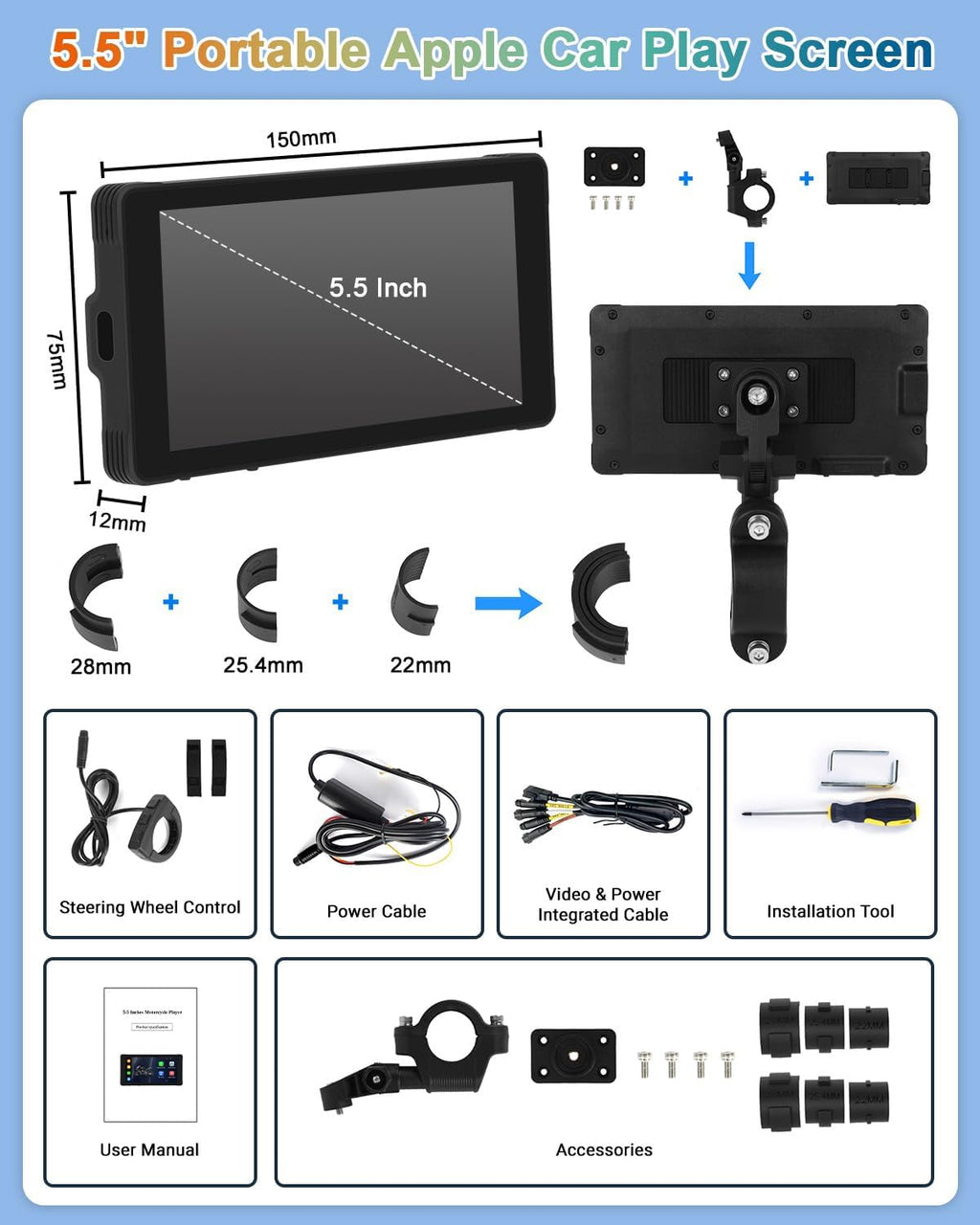 5.5'' Portable Wireless Car Play Screen with Dual Bluetooth Z166