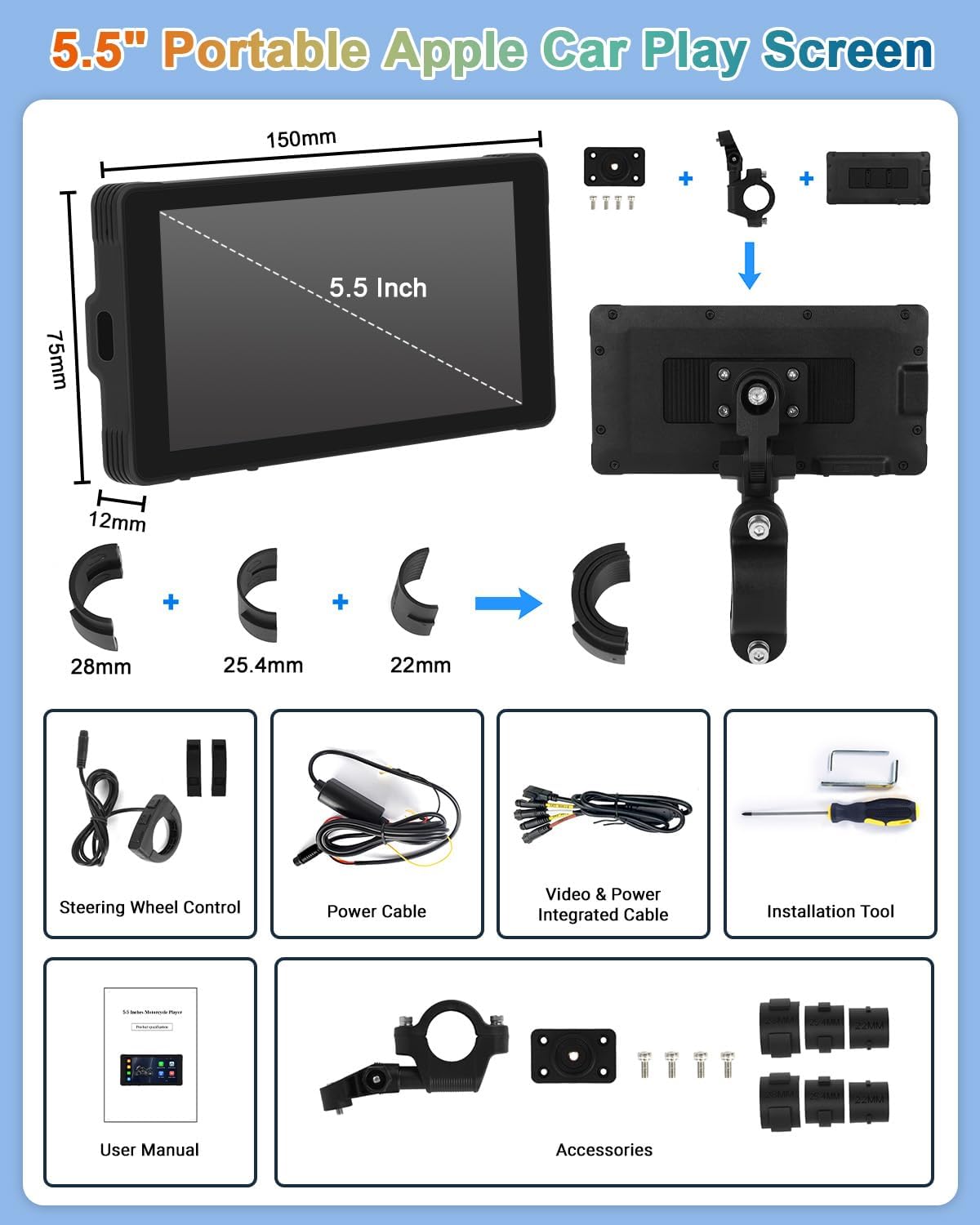 5.5'' Portable Wireless Car Play Screen with Dual Bluetooth Z166