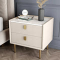 Modern 2 Drawers PU Leather Nightstand with Gold Metal Legs S1921