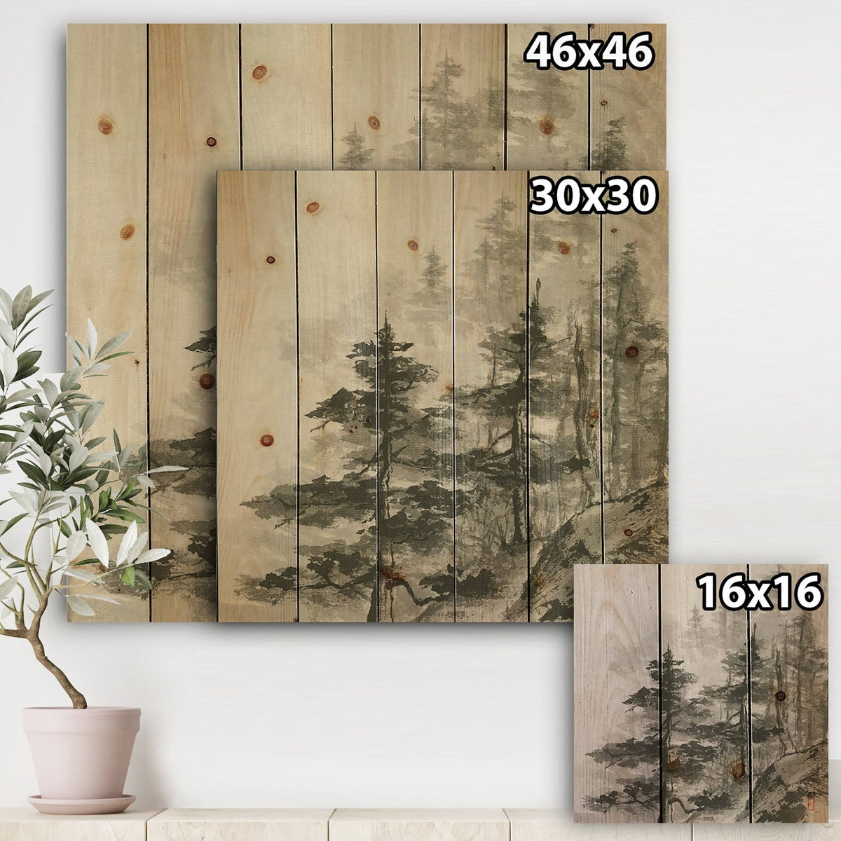 Grey Natural Pine Wood Print N4400