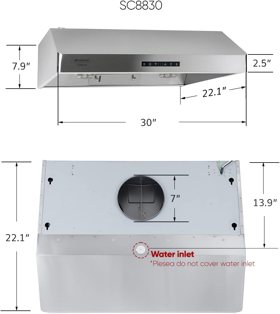 30 Under Cabinet Hood, 900+ CFM, Stainless Steel S66214