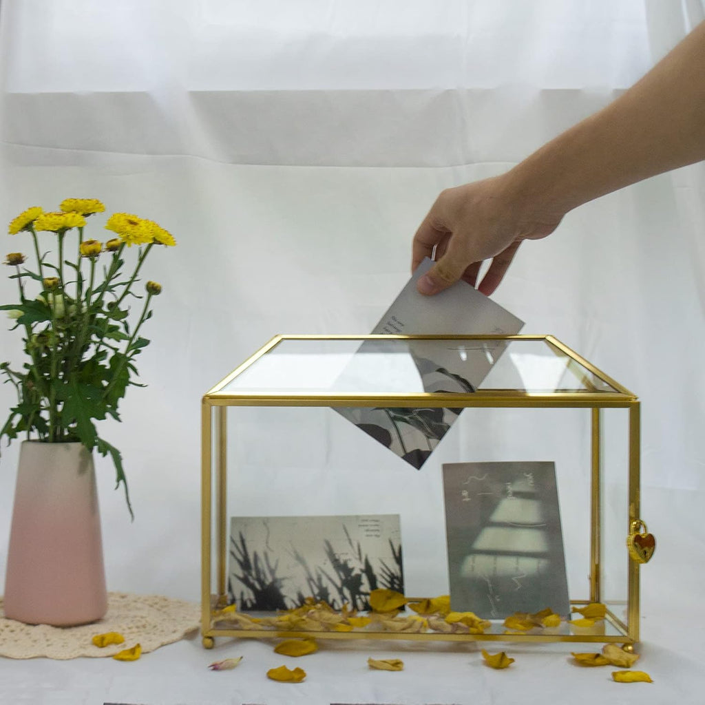 Gold Glass Card Box with Lid B70458