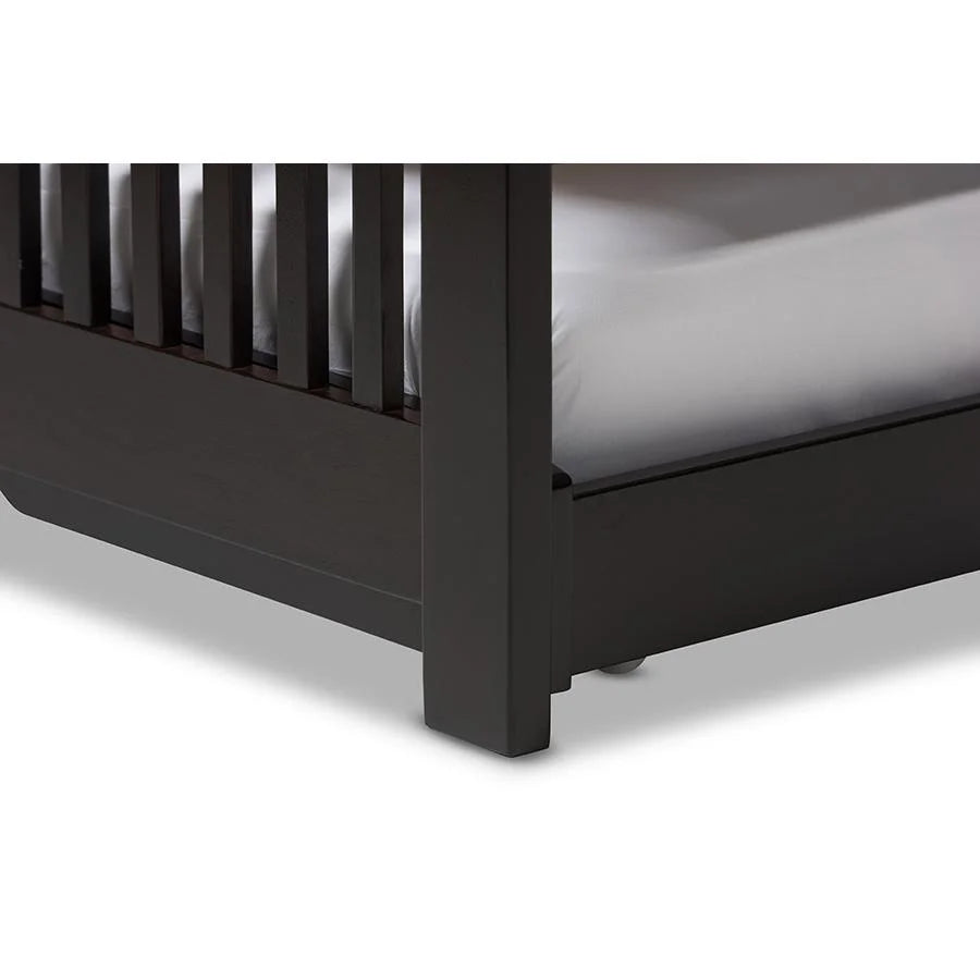 Twin Dark Brown Solid Wood Platform Bed with Trundle O376156