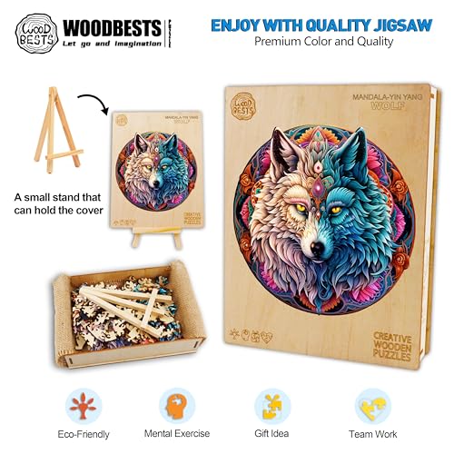 Mandala Yin Yang Wolf Wooden Puzzle (190pcs, 11.4"x11.1") U148291