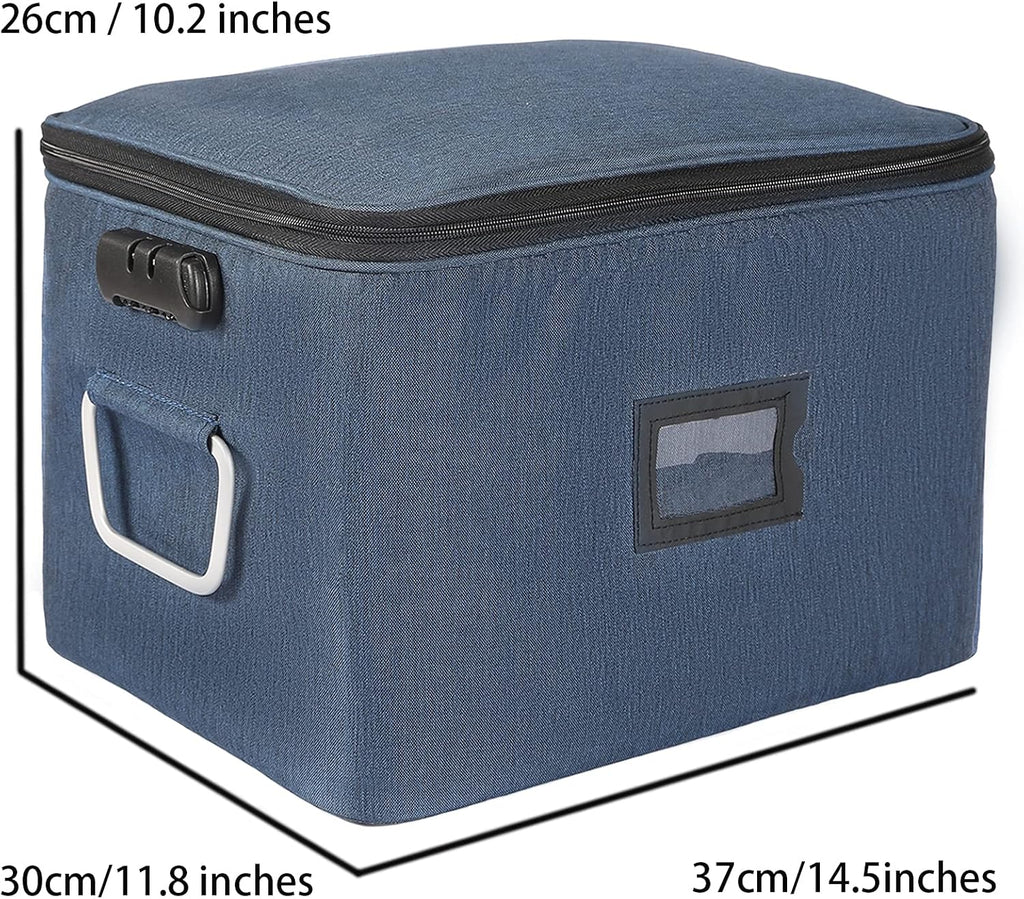 Blue Oxford Fabric Document Organizer Box with Lock E560863
