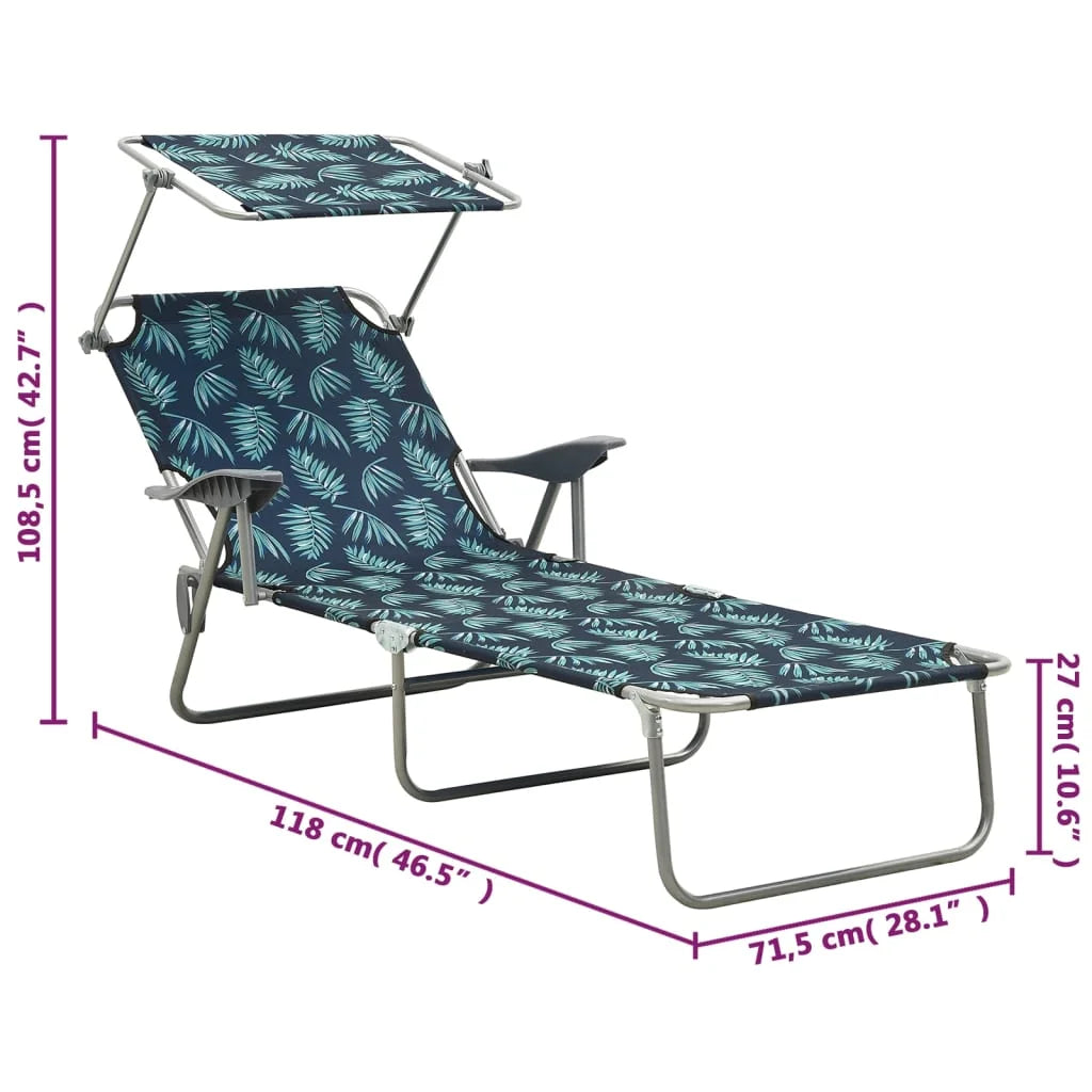 Steel Leaf Print Sun Lounger with Canopy Z14978